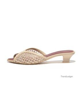 Mesh Peep Toe Chunky Heel Sandals Slip-On Mules
